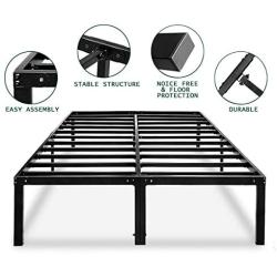 Metal Platform Bed Frame Queen Size Heavy Duty 14 Inch Beds No Box Spring Steel Slat Frames with Storage Black, AQ