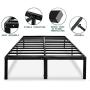 Metal Platform Bed Frame Queen Size Heavy Duty 14 Inch Beds No Box Spring Steel Slat Frames with Storage Black, AQ
