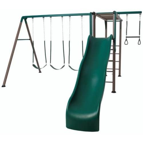 Lifetime Monkey Bar Adventure Swing Set with 9 Foot Wavy Slide