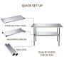 Stainless Steel Prep Table - 48x24 Inches Commercial Work Table Food Metal Table Heavy Duty Kitchen Garage Worktables and Workstations Sandwich Top with 4 Caster Wheels