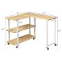 Tangkula 360° Free Rotating Sofa Side Table, Mobile End Table with 2-Tier Storage Shelves, Movable Laptop Table with Sturdy Metal Frame, Couch Side Table Snack Table for Home Office (Natural)