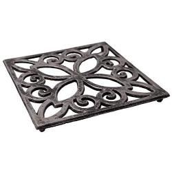 Comfify Decorative Cast Iron Trivet for Kitchen Or Dining Table | Square with Vintage Pattern - 6.5 x 6.5 | with Rubber Pegs/Feet - Recycled Metal | Vintage, Rustic Design