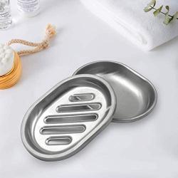 Stainless Steel Soap Dish Durable for Many Years, Brushed Metal Soap Holder with Draining Tray for Bathroom Shower, Bathtub, Kitchen Sink (2-pack)