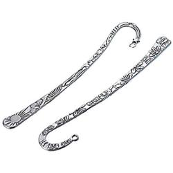 HOUSWEETY 12pc Mixed Antique Tibetan Silver Carved Hook Bookmarks [Office Product]