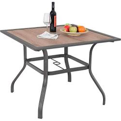 Sophia & William Patio Dining Table Umbrella Table Outdoor Coffee Bistro with Hole for Lawn Garden Pool Sturdy Metal Steel Frame Easy to Care Special Wood-Like Table top Design 37'' x 37'' Square Table