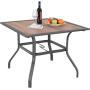 Sophia & William Patio Dining Table Umbrella Table Outdoor Coffee Bistro with Hole for Lawn Garden Pool Sturdy Metal Steel Frame Easy to Care Special Wood-Like Table top Design 37'' x 37'' Square Table