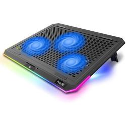 havit RGB Laptop Cooling Pad for 15.6-17 Inch Laptop with 3 Quiet Fans and Touch Control, Pure Metal Panel Portable Cooler (Black+Blue)