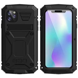 HATA iPhone 11 Metal Military Heavy Duty case, iPhone 11 Rugged Drop Tested Case with Built-in Screen Protector Kickstand Sturdy Full Body Cover (Black, iPhone 11)