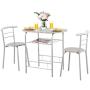 Giantex 3 Piece Dining Set Compact 2 Chairs and Table Set with Metal Frame and Shelf Storage Bistro Pub Breakfast Space Saving for Apartment and Kitchen (Silver & Natural)