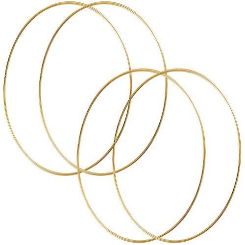HOHIYA 19 Inch Metal Floral Hoop Wreath 4pcs Large Gold Craft Macrame Ring for Christmas Wedding Wall Hanging 4mm Wire