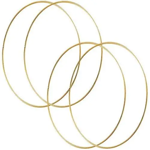 HOHIYA 19 Inch Metal Floral Hoop Wreath 4pcs Large Gold Craft Macrame Ring for Christmas Wedding Wall Hanging 4mm Wire