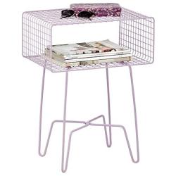 mDesign Modern Farmhouse Side/End Table - Metal Grid Design - Open Storage Shelf Basket, Hairpin Legs - Vintage, Rustic, Industrial Home Decor Accent Furniture for Living Room, Bedroom - Light Purple