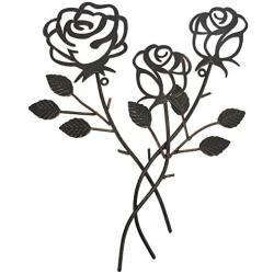 Scwhousi Metal Rose Wall Decor Garden Flower Wall Art,Rustic (14.25'' 1.75'')