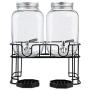 Dual Gallon Glass Beverage Dispensers with Metal Stand, Stainless Steel Spigot, Metal Lid and Drip Trays- Gallon Glass Yorkshire Mason Dual Drink Dispenser Display for Parties, Weddings and Holidays
