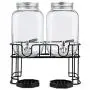 Dual Gallon Glass Beverage Dispensers with Metal Stand, Stainless Steel Spigot, Metal Lid and Drip Trays- Gallon Glass Yorkshire Mason Dual Drink Dispenser Display for Parties, Weddings and Holidays