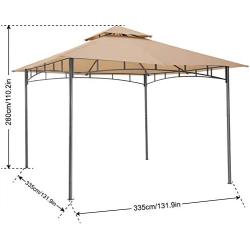 ABCCANOPY 11x11 Patio Gazebos for Patios Double Roof Soft Canopy Garden Backyard Gazebo for Shade and Rain, Khaki