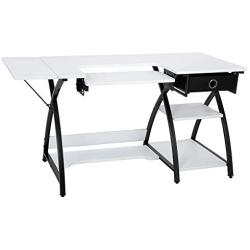 TUFFIOM 57-Inch Sewing Craft Table, Specialized Sewing Machine Shelf, Enlarged Cutting Space, Sturdy Multifunctional Computer Desk with Storage Drawer, Adjustable Height, Ideal for Home Indoor Use