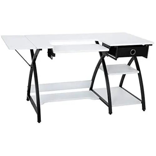 TUFFIOM 57-Inch Sewing Craft Table, Specialized Sewing Machine Shelf, Enlarged Cutting Space, Sturdy Multifunctional Computer Desk with Storage Drawer, Adjustable Height, Ideal for Home Indoor Use TUFFIOM 57-Inch Sewing Craft Table, Specialized Sewing Machine Shelf, Enlarged Cutting Space, Sturdy Multifunctional Computer Desk with Storage Drawer, Adjustable Height, Ideal for Home Indoor Use