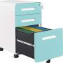 AUTSCA 3 Drawer Mobile Filing Cabinet Office Drawers Vertical File Cabinet with Lock, Legal/Letter/A4 Files, Fully Assembled Except Wheels, Blue