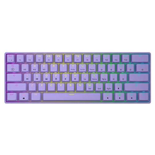 GK61s Mechanical Gaming Keyboard - 61 Keys Multi Color RGB Illuminated LED Backlit Wired Programmable for PC/Mac Gamer (Gateron Mechanical Black, Lavender)