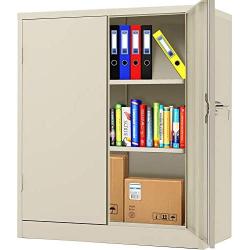 INTERGREAT Steel Storage Cabinet with Lock, Lockable Metal Storage Cabinet with 2 Doors Locking Counter Cabinet for Home Office (Grey)