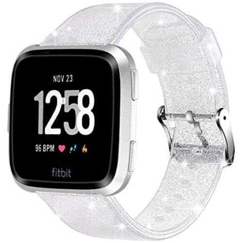 Maxjoy Compatible with Fitbit Versa 2 Bands, Versa Silicone Band Women Waterproof Sweat Resistant Replacement Strap with Metal Buckle Compatible with Fitbit Versa/Versa 2/Versa Lite/Versa SE, Silver