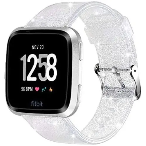 Maxjoy Compatible with Fitbit Versa 2 Bands, Versa Silicone Band Women Waterproof Sweat Resistant Replacement Strap with Metal Buckle Compatible with Fitbit Versa/Versa 2/Versa Lite/Versa SE, Silver