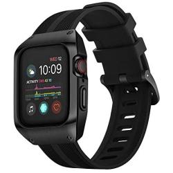 HATALKIN Compatible with Apple Watch Band Case 44mm Series 6/SE/5/4, Sport Liquid Silicone Bands & Metal/PC Cover for Apple Watch SE 44mm & iWatch Series 4/5/6 44mm (Black/Black)