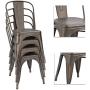 Devoko Metal Indoor-Outdoor Chairs Distressed Style Kitchen Dining Chairs Stackable Side Chairs with Back Set of 4 (Gun)
