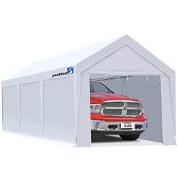 Peaktop Outdoor 10 x 20 ft Upgraded Heavy Duty Carport Car Canopy with Removable Sidewalls, Portable Garage Tent Boat Shelter with Reinforced Triangular Beams and 4 Weight Bags,White