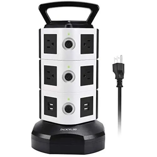 Power Strip Tower JACKYLED Surge Protector Electric Charging Station 3000W 13A 10 Outlets 4 USB Ports with 16AWG 6.5ft Heavy Duty Extension Cord for Home Office Power Strip Tower JACKYLED Surge Protector Electric Charging Station 3000W 13A 10 Outlets 4 USB Ports with 16AWG 6.5ft Heavy Duty Extension Cord for Home Office