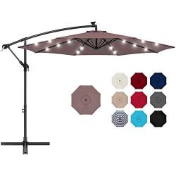 Best Choice Products 10ft Solar LED Offset Hanging Market Patio Umbrella for Backyard, Poolside, Lawn and Garden w/Easy Tilt Adjustment, Polyester Shade, 8 Ribs - Deep Taupe