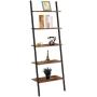 HOOBRO Ladder Shelf, 5-Tier Sloping Bookshelf, Industrial Plant Flower Stand Shelves, Leaning-Against-Wall Storage Rack for Living Room, Kitchen, Office, Metal Frame, Rustic Brown BF70CJ01