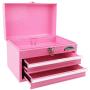 APOLLO TOOLS Pink Metal Tool Box with Deep Top Compartment and 2 Drawers in Heavy-Duty Steel Chest With Ball Bearing Opening And Powder Coated Finish - Pink Ribbon - DT5010P