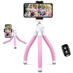 UBeesize Phone Tripod, Portable and Flexible Tripod with Wireless Remote and Universal Clip, Compatible with All Cell Phones/Cameras, Cell Phone Tripod Stand for Video Recording(Pink)