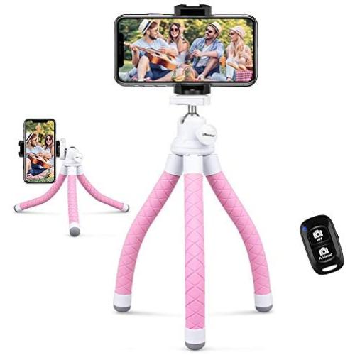 UBeesize Phone Tripod, Portable and Flexible Tripod with Wireless Remote and Universal Clip, Compatible with All Cell Phones/Cameras, Cell Phone Tripod Stand for Video Recording(Pink)