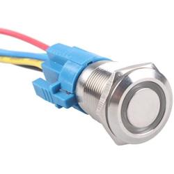 ESUPPORT Momentary 19mm 12V 5A Blue LED Light Angel Eye Metal Push Button Toggle Switch Socket Plug Wire Home Office