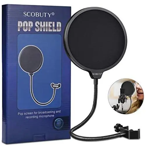 Pop Filter, Mic Pop Filter Windscreen,Swivel with Double Layer Sound Shield Guard Windscreen for Mic, With Flexible 360° Gooseneck and Metal Stabilizing