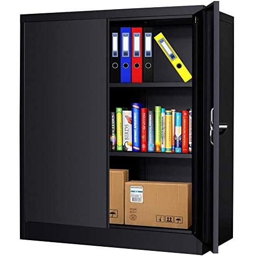 INTERGREAT Locking Metal Storage Cabinet with Doors, Lockable Steel Storage Cabinet with Lock and Shelves, Heavy Duty Metal Cabinet for Office, Garage, Home, Shop, Basement (Black)