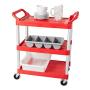 Rubbermaid Commercial Products Heavy Duty 3-Shelf Rolling Service/Utility/Push Cart, 200 lbs. Capacity, Red, for Foodservice/Restaurant/Cleaning (FG342488RED)