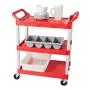 Rubbermaid Commercial Products Heavy Duty 3-Shelf Rolling Service/Utility/Push Cart, 200 lbs. Capacity, Red, for Foodservice/Restaurant/Cleaning (FG342488RED)