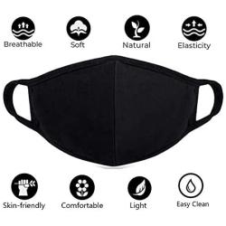 8 Pack Cotton Face Cover Washable and Reusable - Black Mouth Protection Unisex Fashion Dust Covering with Nose Bridge Wire - Soft Comfy Fabric for Women and Men Outdoor