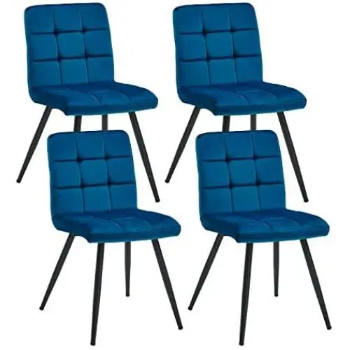 Duhome Upholstered Velvet Dining Chairs Reception Chairs, Tufted Accent Living Room Chairs with Metal Legs for Living Room/Kitchen/Vanity Set of 4 Blue Duhome Upholstered Velvet Dining Chairs Reception Chairs, Tufted Accent Living Room Chairs with Metal Legs for Living Room/Kitchen/Vanity Set of 4 Blue