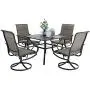 PHI VILLA 5 PCS Patio Dining Set, Outdoor Dining Table & Chair Set, 4 Swivel Chairs Padded Sling Fabric and 1 37''x 37'' Metal Steel Dining Table with Umbrella Hole, for Outdoor Kitchen Deck Garden Lawn