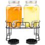 Dual Gallon Glass Beverage Dispensers with Metal Stand, Stainless Steel Spigot, Metal Lid and Drip Trays- Gallon Glass Yorkshire Mason Dual Drink Dispenser Display for Parties, Weddings and Holidays