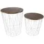 Lavish Home Convertible Round Metal Basket Veneer Wood Top Accent Side Home and Office Nesting End Tables with Storage- (Set of 2), White Lavish Home Convertible Round Metal Basket Veneer Wood Top Accent Side Home and Office Nesting End Tables with Storage- (Set of 2), White
