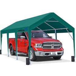 Peaktop Outdoor 10 x 20 ft Upgraded Heavy Duty Carport Car Canopy Portable Garage Tent Boat Shelter with Reinforced Triangular Beams and 4 Weight Bags,Green