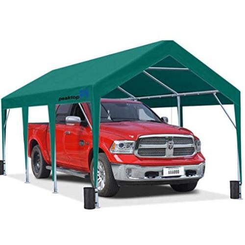Peaktop Outdoor 10 x 20 ft Upgraded Heavy Duty Carport Car Canopy Portable Garage Tent Boat Shelter with Reinforced Triangular Beams and 4 Weight Bags,Green Peaktop Outdoor 10 x 20 ft Upgraded Heavy Duty Carport Car Canopy Portable Garage Tent Boat Shelter with Reinforced Triangular Beams and 4 Weight Bags,Green