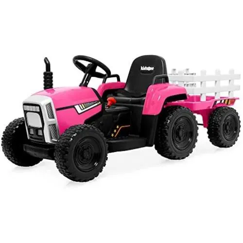 Kidzone 12V 7AH EVA Treaded Tires Kids Battery Powered Electric Tractor with Trailer Toddler Ride On Ground Loader Twin Moto w/ 2 Speeds 7-LED Lights USB & Bluetooth Audio, Pink Kidzone 12V 7AH EVA Treaded Tires Kids Battery Powered Electric Tractor with Trailer Toddler Ride On Ground Loader Twin Moto w/ 2 Speeds 7-LED Lights USB & Bluetooth Audio, Pink