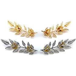 yueton?2 Pairs Metal Golden and Silver Leaves Brooch Suit Shirt Collar Decoration Parts